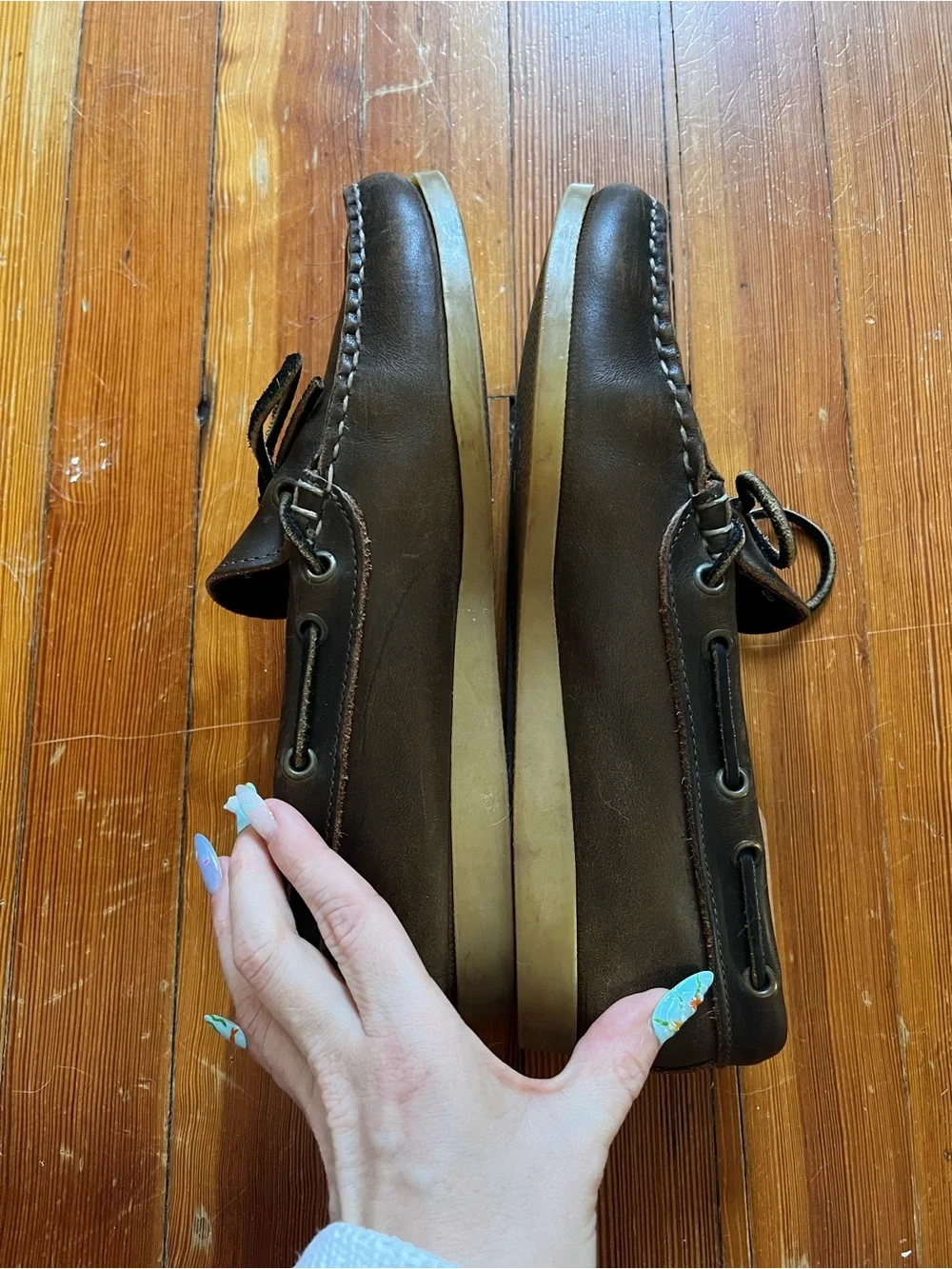 Quoddy Brown Leather Tie-Front Moccasins/Boat Shoes